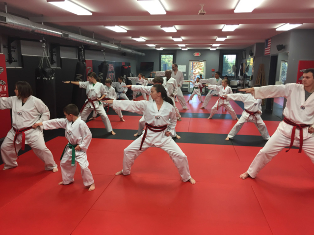 Iron Fist Taekwondo class practicing punches